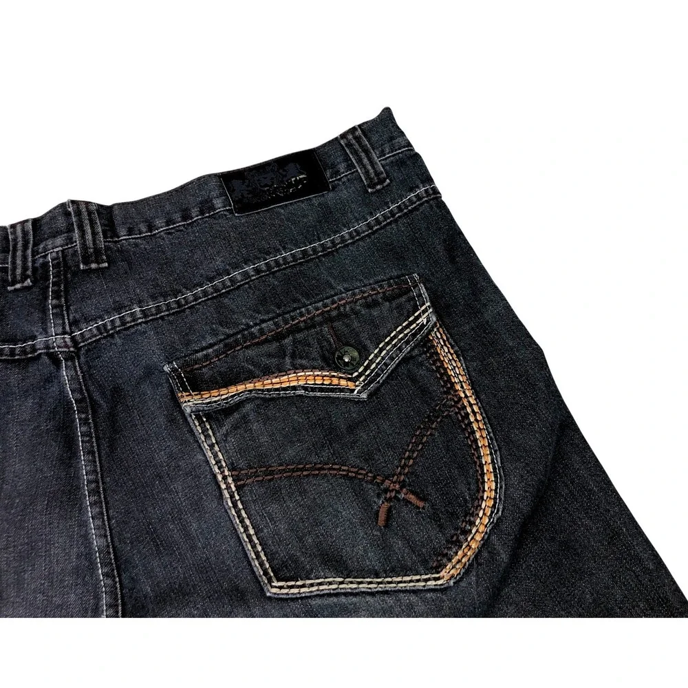 NBN Gear Mens 46x32 Dark Blue Relaxed Wide Leg‎ Raw Hem Denim Jeans Big and Tall